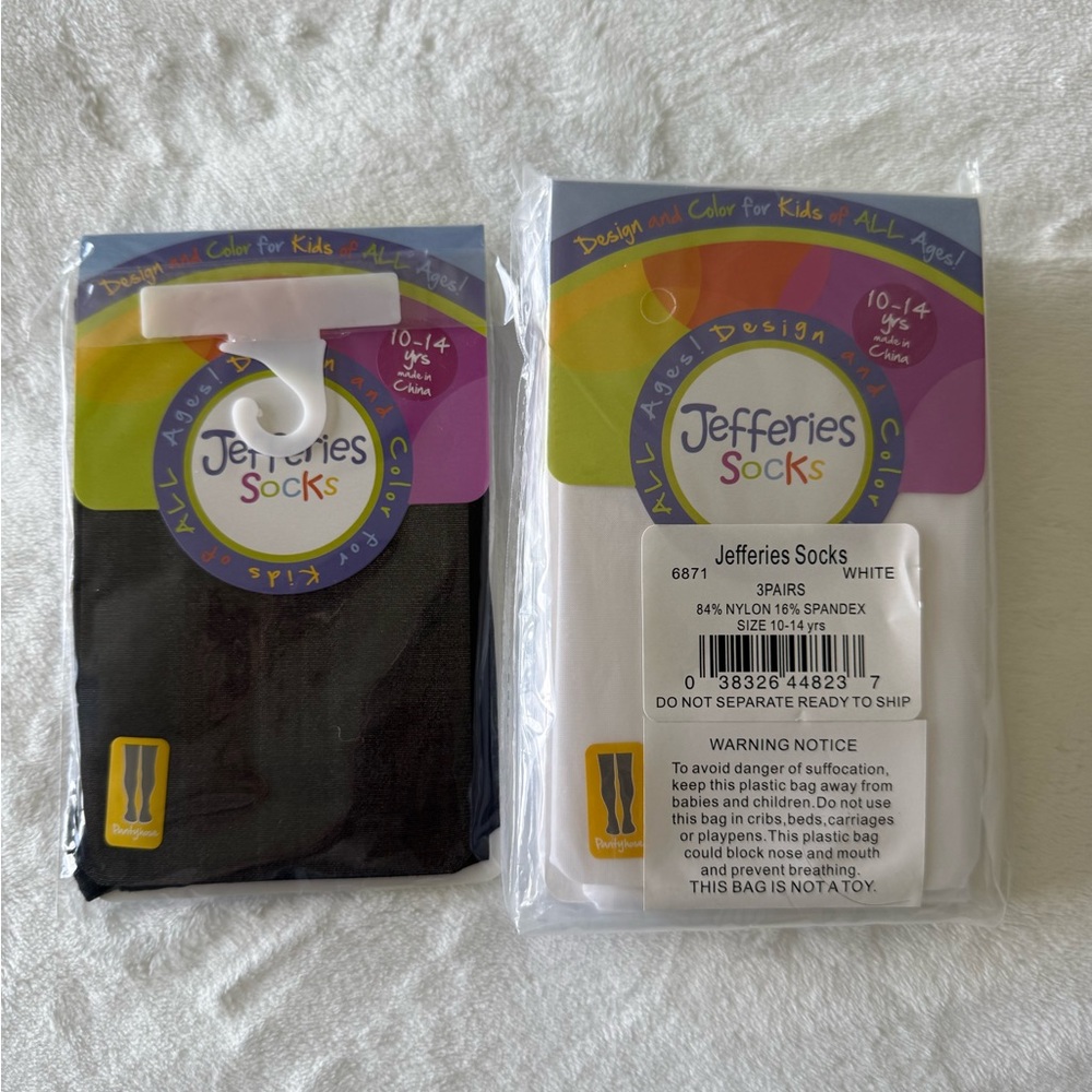 4 pairs; 1 Black and 3 White Pantyhose for Girl size 10-14